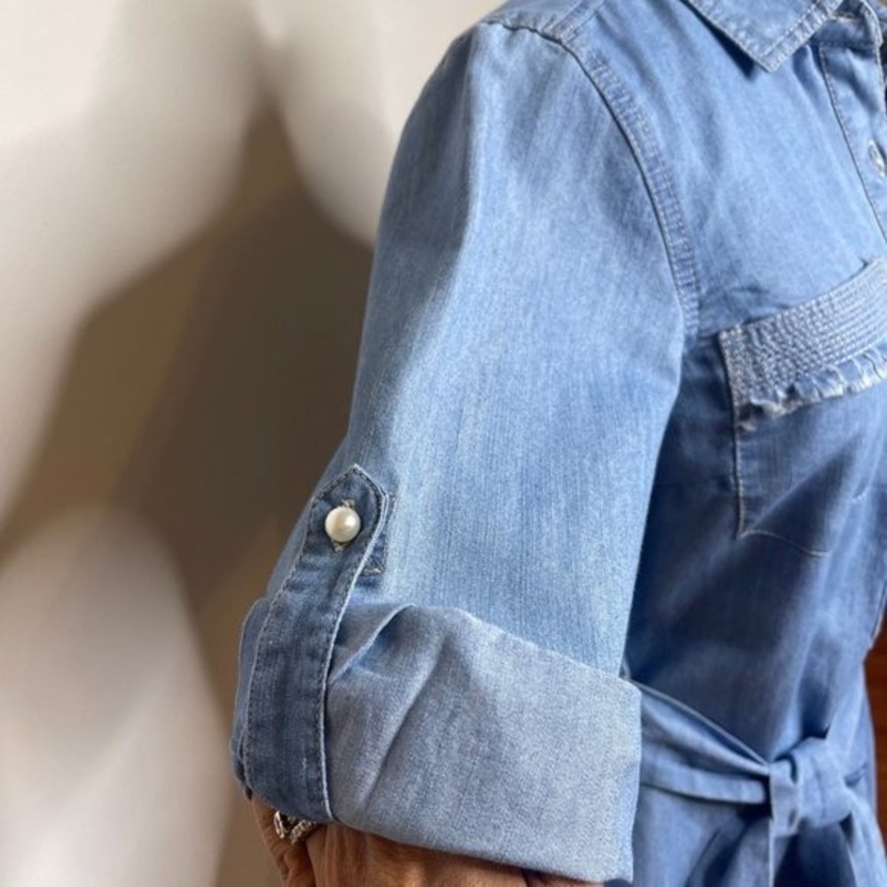 NWT | Light Blue Denim Dress - Size Petite Small - Picture 7 of 11